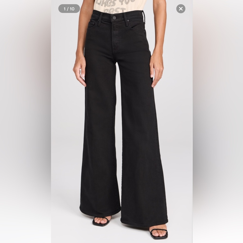 Mother Lil' Twister Sneak High Waist Flared Wide Leg Jeans Pitch Black Size 25P